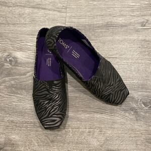 TOMS Black Metallic Zebra Print Alpargata Slip On Sneakers Size 7